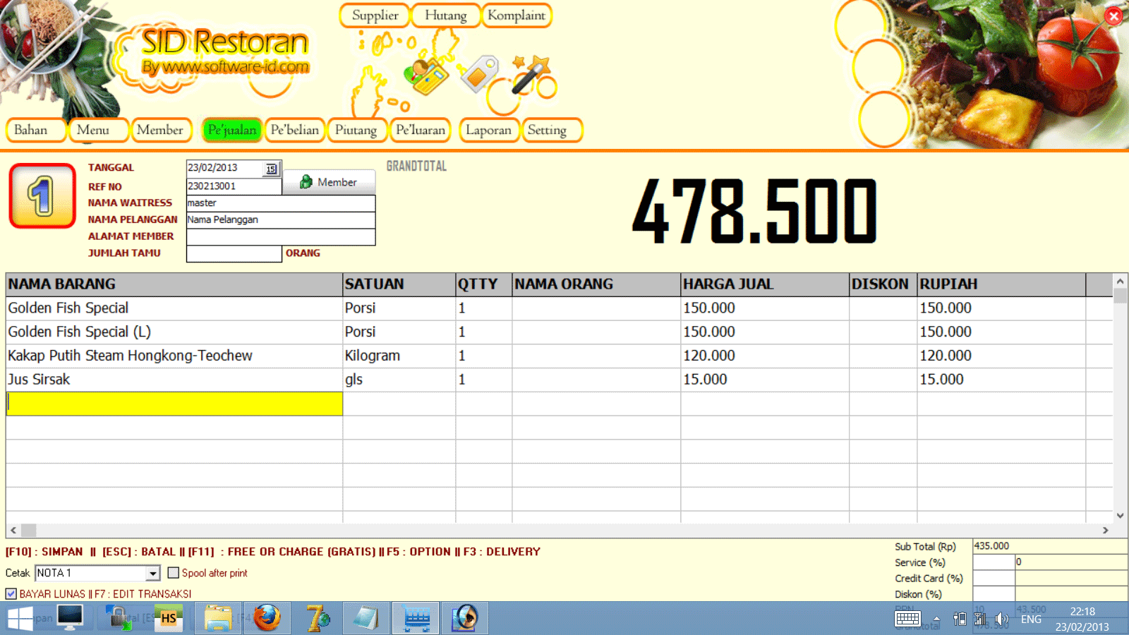 Screenshot (tampilan program) software-restoran